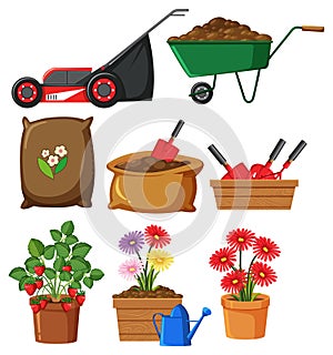 Set of plant and gardening tools and equipment