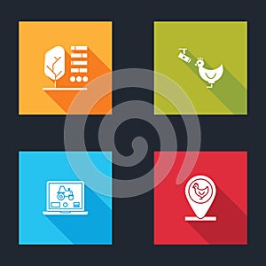 Set Plant status, Chicken farm and camera, Laptop application for smart and location icon. Vector