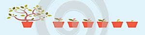 Set of plants growing in the pot. cartoon icon design template with various models. vector illustration isolated on blue