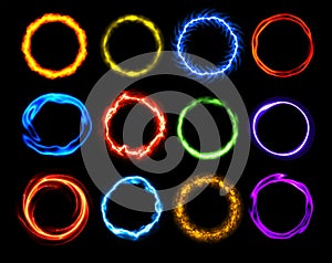 Set of Plasm Rings - Vector Flame, Neon and Plasma Round Frames