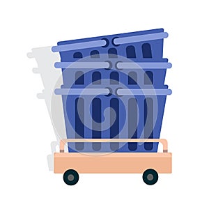 Set of plastic baskets on stand. Object in flat cartoon style for design. Vector illustration, icon on isolated