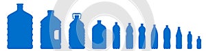 Set of plastic bottle icons isolated on white background. Plastic bottles of various sizes. Contours of bottles for water