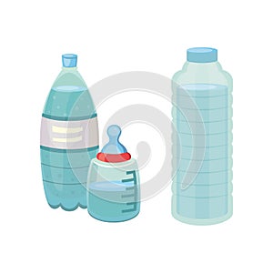 Set Plastic bottle of pure water, different bottle design vector illustration in cartoon style.