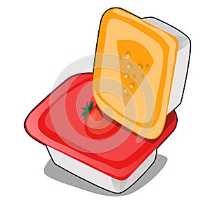 Set of plastic containers for food storage isolated on white background. Vector cartoon close-up illustration.