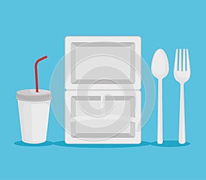 set of plastic cup with plate and spoon with fork