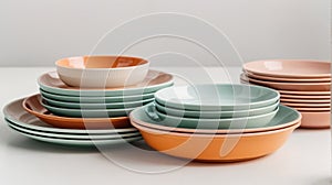 Set of plastic dishes on a white background.