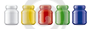 Set of plastic Jars. Colored Glossy surface version.