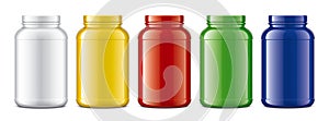 Set of plastic Jars. Colored Glossy surface version.