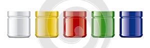 Set of plastic Jars. Colored Glossy surface version.