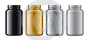 Set of plastic Jars. Metalized surface version. Gold, Silver, Grey, Black colors