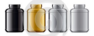 Set of plastic Jars. Metalized surface version. Gold, Silver, Grey, Black colors