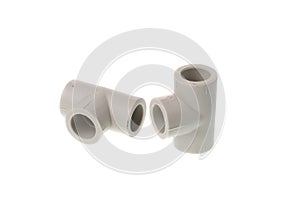 Set of plastic PPR T shape fitting for water pipes, isolated on white background