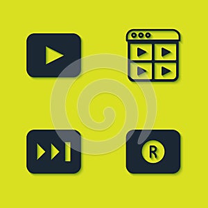 Set Play button, Record, Fast forward and Music playlist icon. Vector