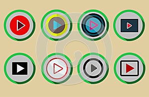 Set of Play media button with colorful flat style vector be used as Icon, Symbol, element of projects
