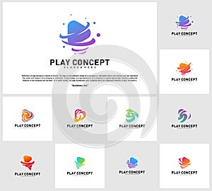 Set of Play Tornado logo design concept. Fast Play logo template vector. Icon Symbol