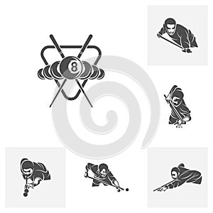 Set of Player Billiards logo design vector. Illustration. Silhouette Player Billiard