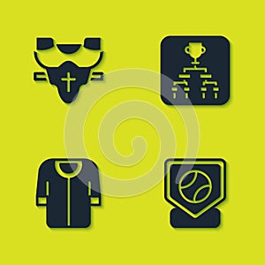 Set Player chest protector, Baseball base, t-shirt and Championship tournament bracket icon. Vector