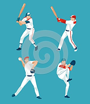 Set of a players of a baseball team with bats and gloves