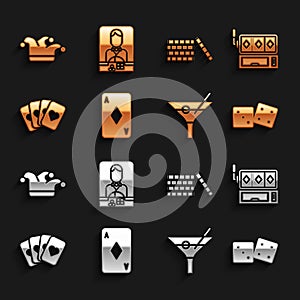 Set Playing card with diamonds, Slot machine, Game dice, Martini glass, Deck of playing cards, Casino chips, Joker and
