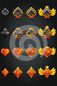 Set of playing card symbols in improvement progress.