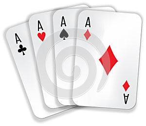 Set of playing cards - four aces : clubs, spades, crosses, diamonds. vector image isolated on the white background.
