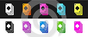 Set Playing cards icon isolated on black and white background. Casino gambling. Vector