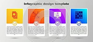Set Playing cards, Tic tac toe game, Chess and Board of checkers. Business infographic template. Vector