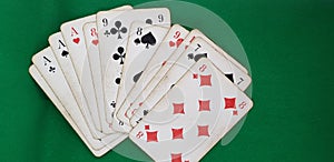 Set of playing cards of various suits