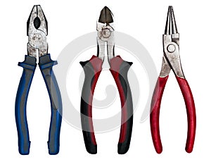 Set of pliers on white background