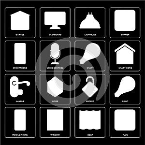 Set of Plug, Deep, Mobile phone, Locked, Handle, Smart, Smartphone, Lightbulb, Garage icons