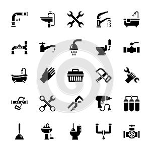 Set of Plumbing Glyph Vector Icons