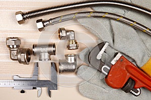 Set of plumbing and tools