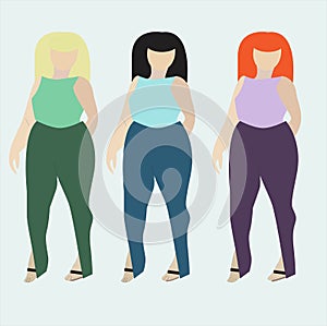 Set of plump stylish women vector