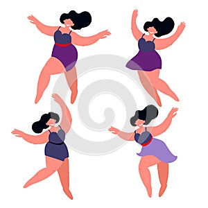 Set of plus size dancing women