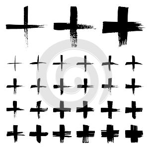 Set of plus symbols. Sign in hand drawn style. Illustration isolated on white background.