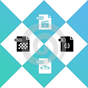 Set PNG file document, PHP, MOV and JS icon. Vector