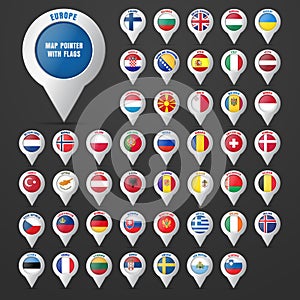 Set the pointer to the map with the European country`s flag an