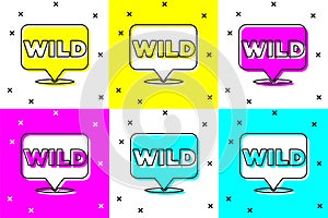 Set Pointer to wild west icon isolated on color background. Western signboard, message board, signpost for finding way