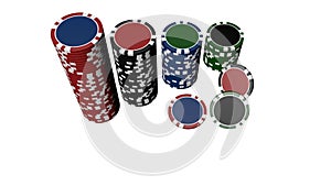 Set of poker chips of different colors isolated on white background
