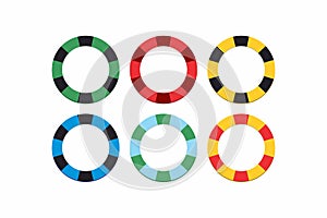 A set of poker chips of different colors. Isolated icons on white background