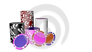 Set of poker chips of different colors isolated on white background