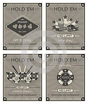 Set of poker posters for tournaments or promotion in retro style. photo