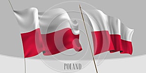 Set of Poland waving flag on isolated background vector illustration