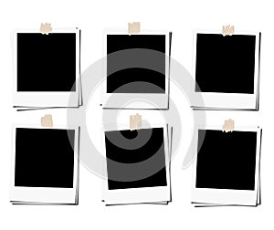 Set of polaroid photo films frame with tape, isolated on white backgrounds