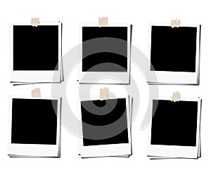 Set of polaroid photo films frame with tape, isolated on white backgrounds photo