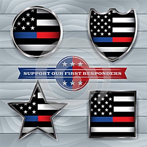 Police and Firefighter American Flags Emblem Illustration photo