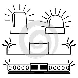 A set of police flashing lights, vector. the contour of the doodle is black, the sirens of ambulances. Emergency Badges