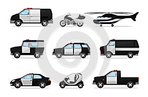Set of police vehicles. Vector illustration on a white background.