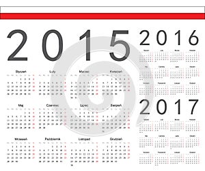 Set of Polish 2015, 2016, 2017 year vector calendars