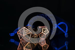 A set of polyhedral dice used for role playing games such as Dun